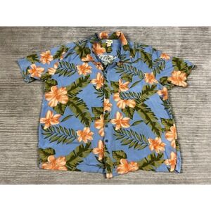 Panama Jack Shirt Mens 3XL‎ Blue Floral Short Sleeve Button Up Rayon Tropical